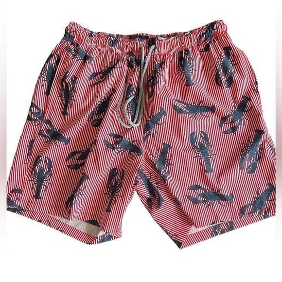 Rainforest Navy Blue Lobster and Red Striped Swim Trunks Size Medium - Picture 1 of 8